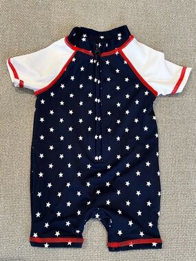 Janie and Jack Patriotic Stars Baby Rashguard Bathing Suit Swim 0-3 mos LIKE NEW